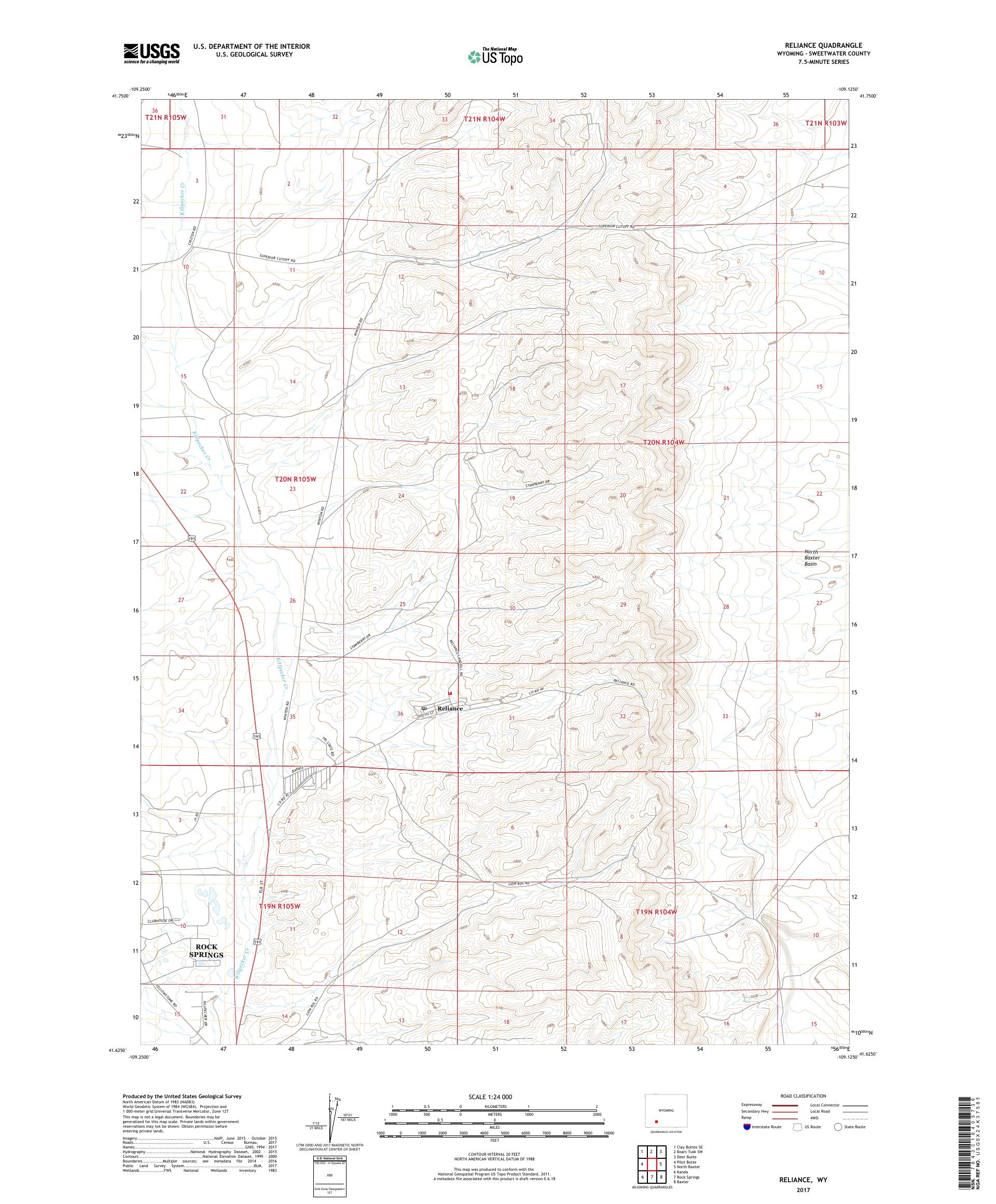 MyTopo Reliance, Wyoming USGS Quad Topo Map