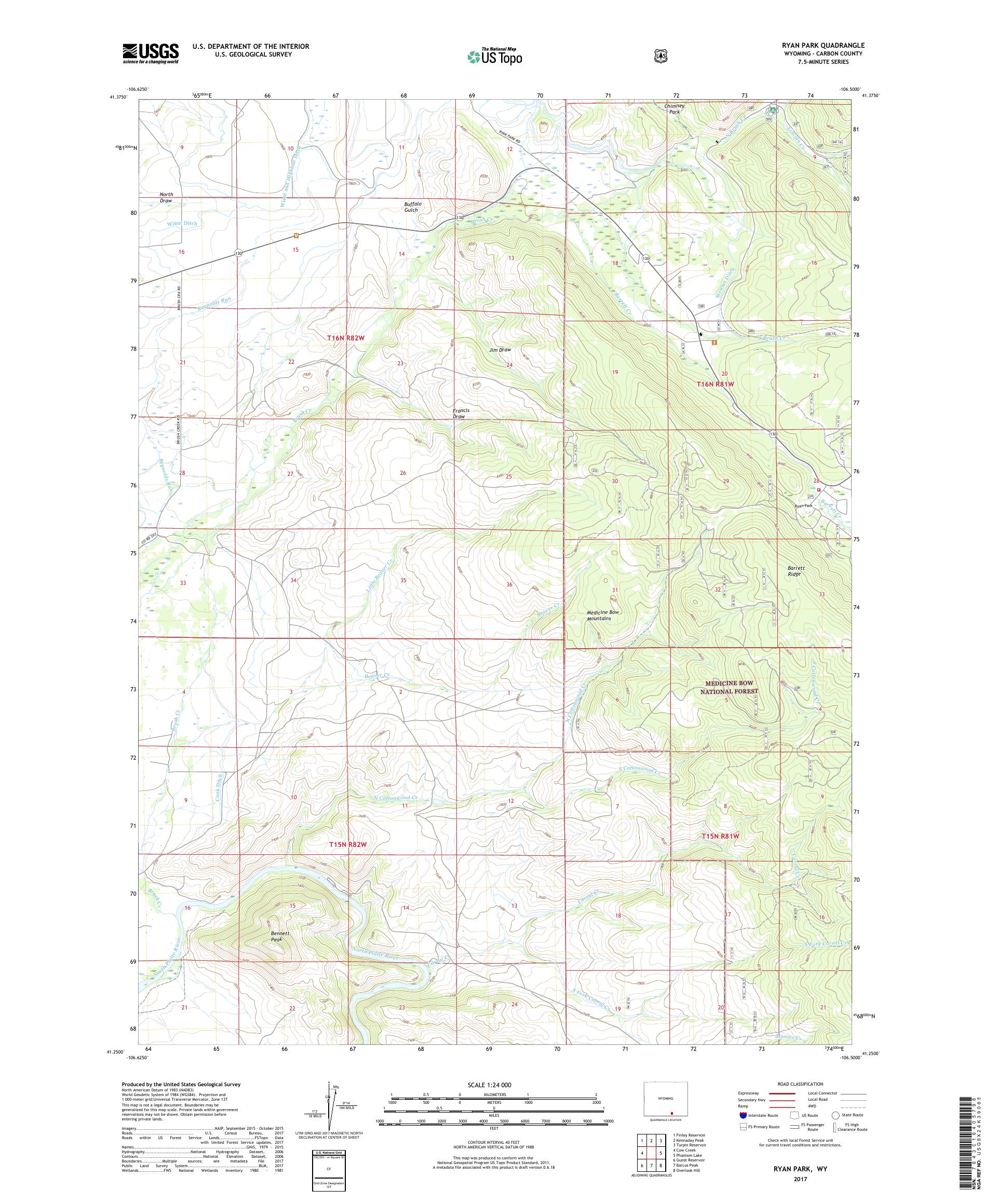 MyTopo Ryan Park, Wyoming USGS Quad Topo Map