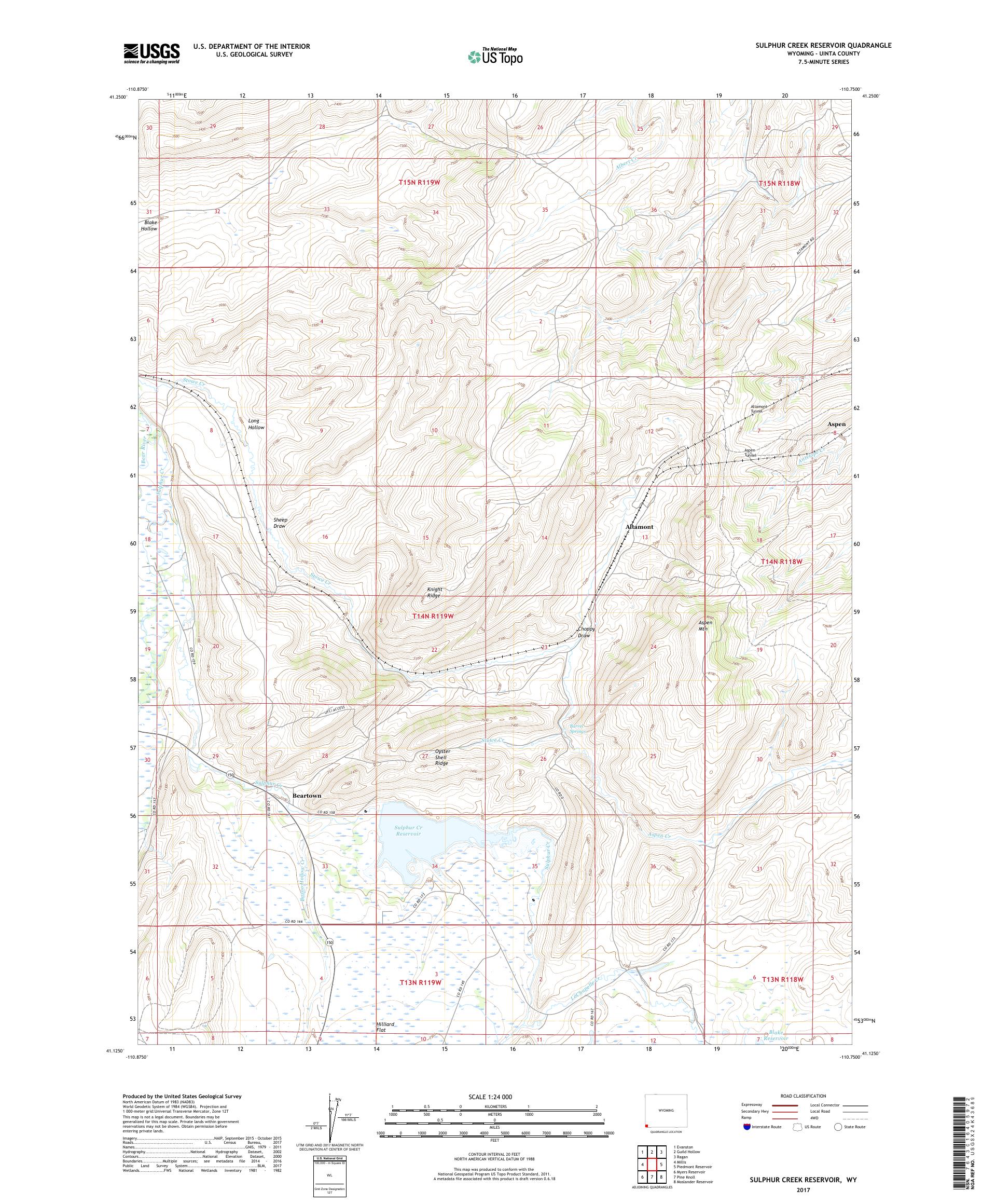 MyTopo Sulphur Creek Reservoir, Wyoming USGS Quad Topo Map