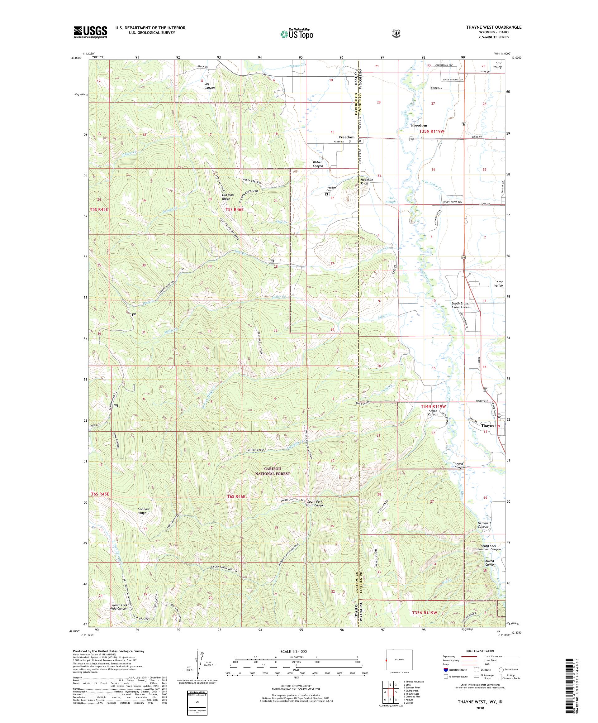 MyTopo Thayne West, Wyoming USGS Quad Topo Map