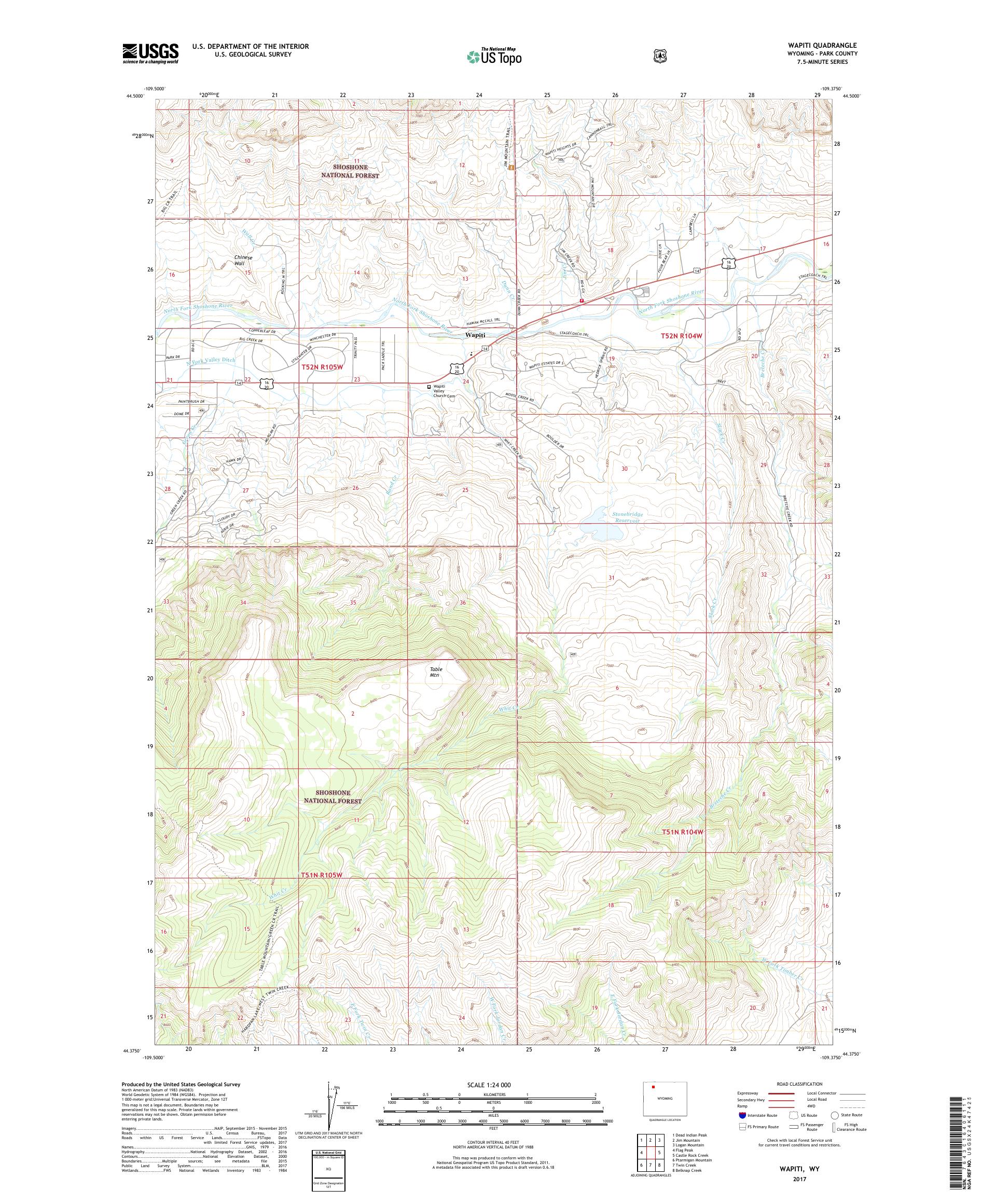 MyTopo Wapiti, Wyoming USGS Quad Topo Map