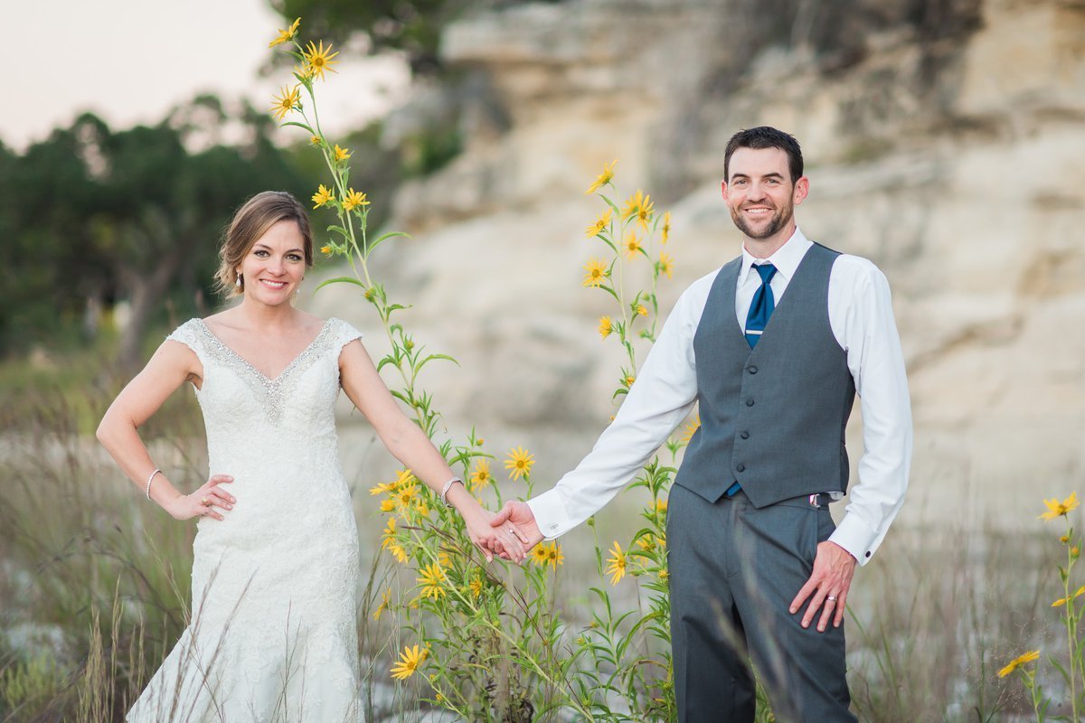 Montesino Ranch Wedding Bride and Groom at Blanco River