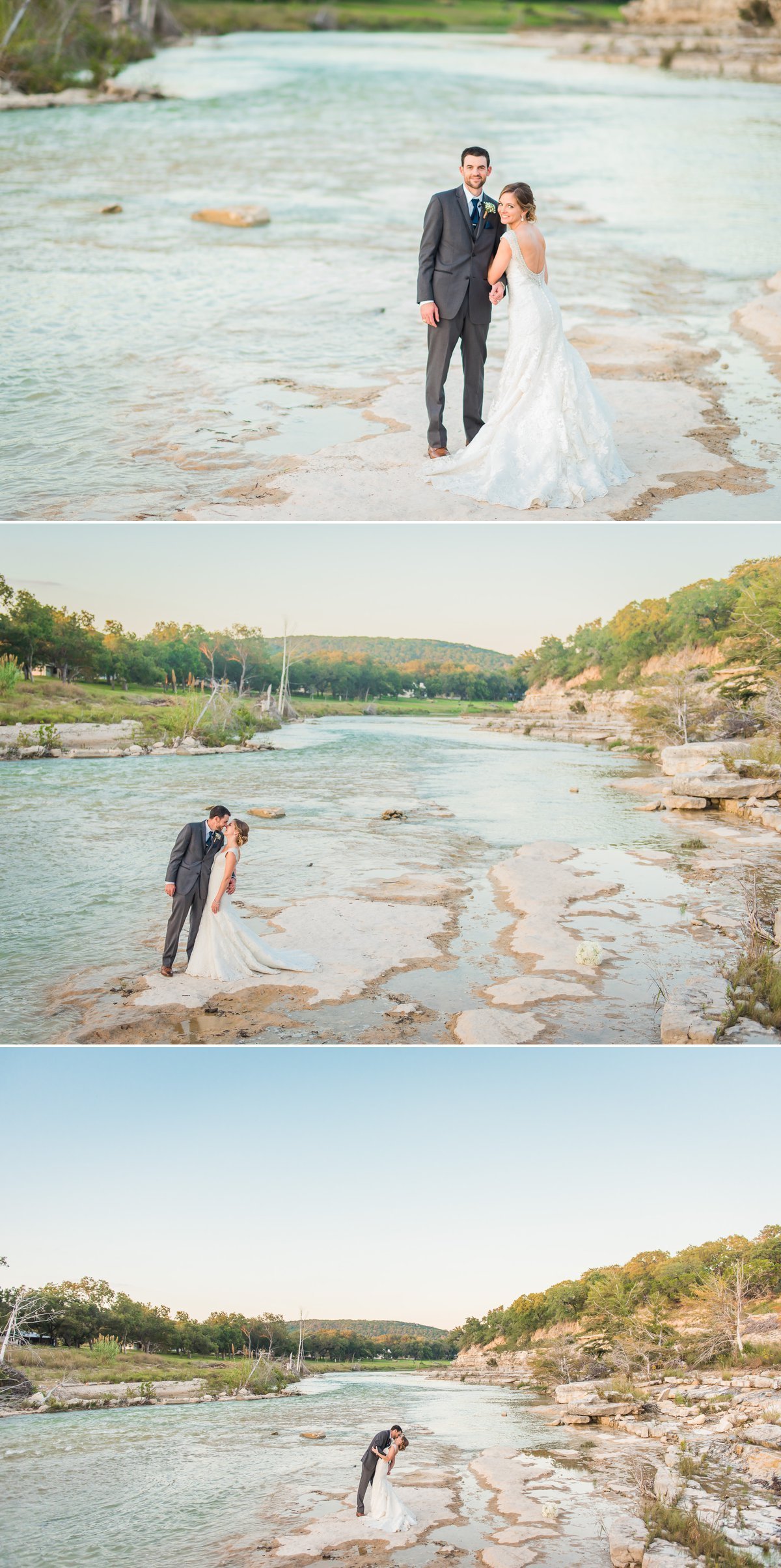 Montesino Ranch Wedding Bride and Groom at Blanco River