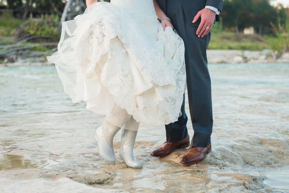 Montesino Ranch Wedding Bride and Groom at Blanco River
