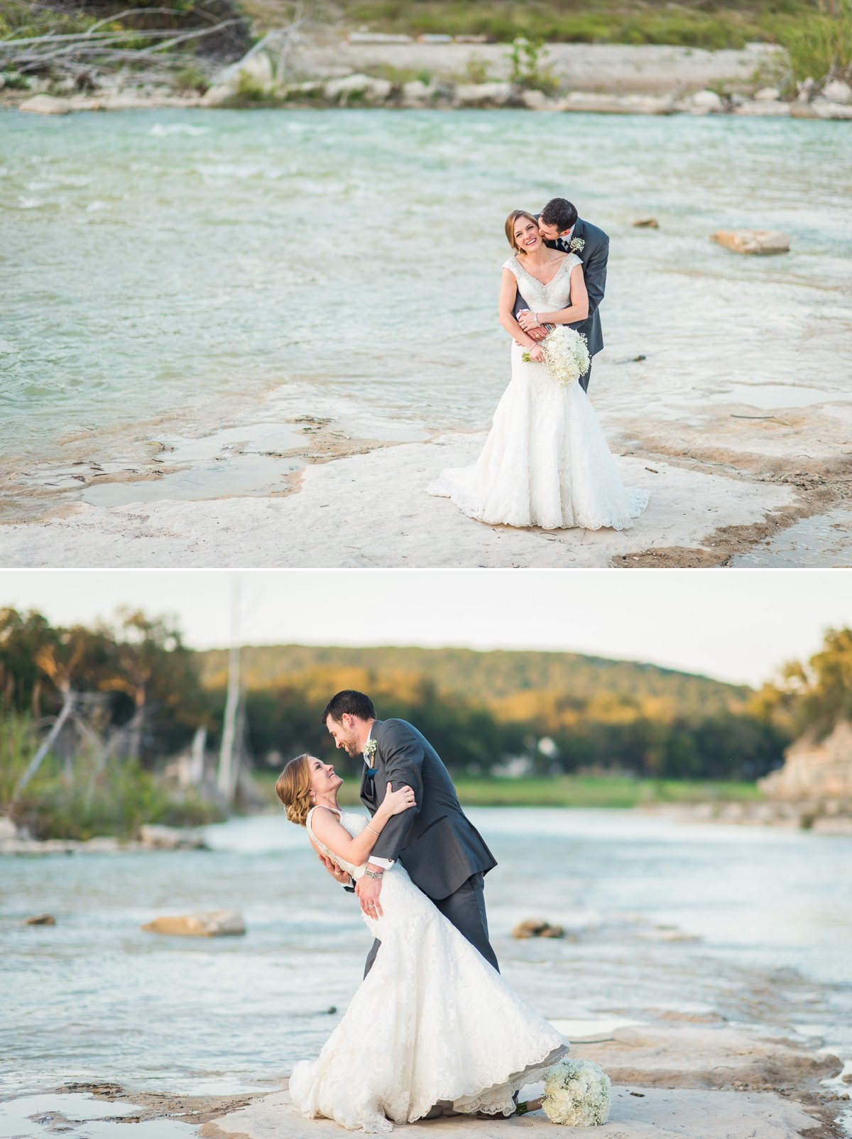 Montesino Ranch Wedding Bride and Groom at Blanco River