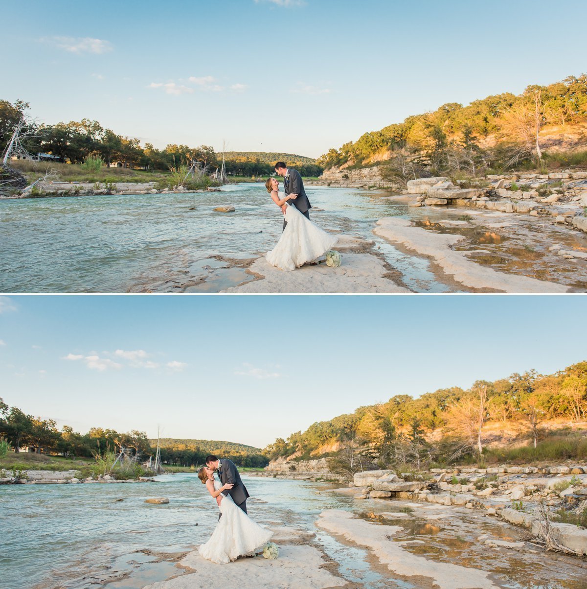 Montesino Ranch Wedding Bride and Groom at Blanco River
