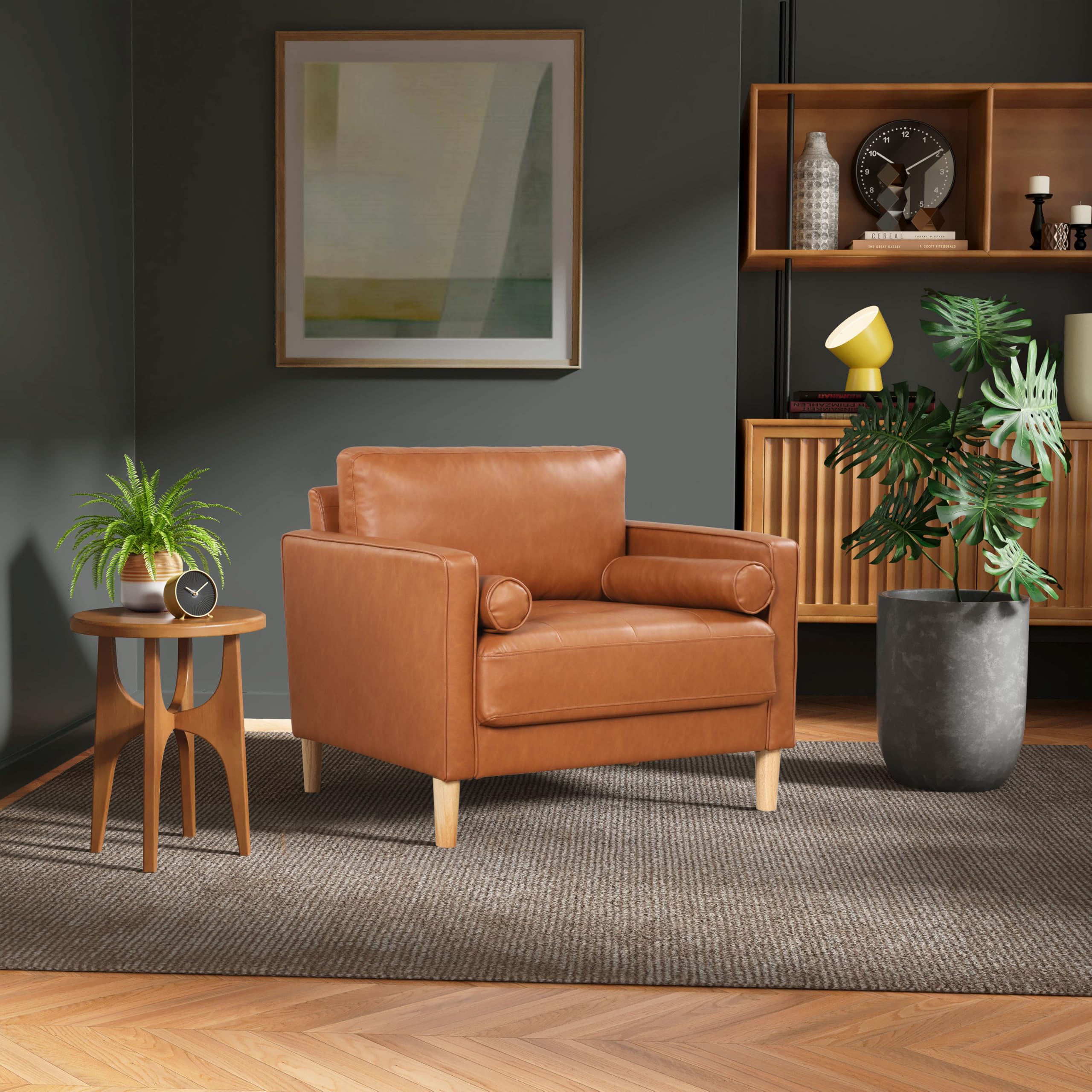 Studio Living® Lexington 39.4" Arm Chair, Mid-Century Modern, Pocket Coil Comfort, Easy Assembly, Vegan Leather, Carmel $328.49 MSRP