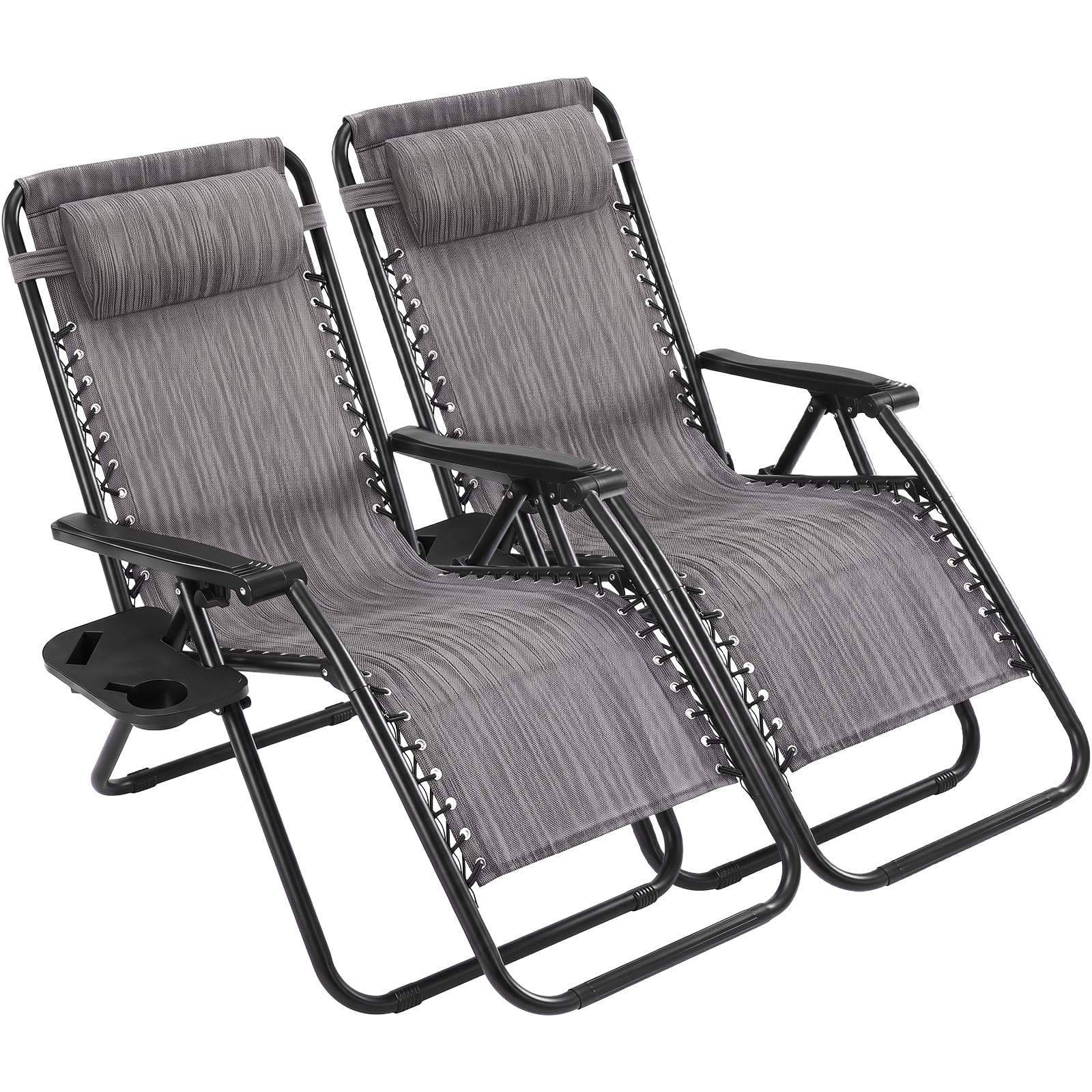Sweetcrispy Zero Gravity Chairs, Set of 2 Portable Recliner Beach Camping Patio Outdoor Folding Lounge Chair with Cup Holder Trays and Adjustable Pillow for Poolside, Garden, Backyard, Lawn, Grey $74 MSRP