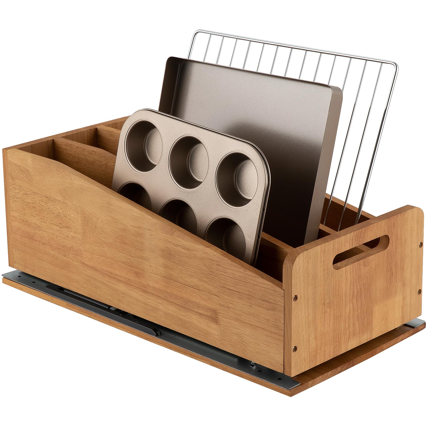 DINDON Pull Out Cabinet Organizer for Pans, Cookie Sheet, Bakeware, Cutting Board, Slide Out Kitchen Cabinet Storage Organizer Rack, 10.5''W X 21"D X 7.5"H, Wood $86.39 MSRP
