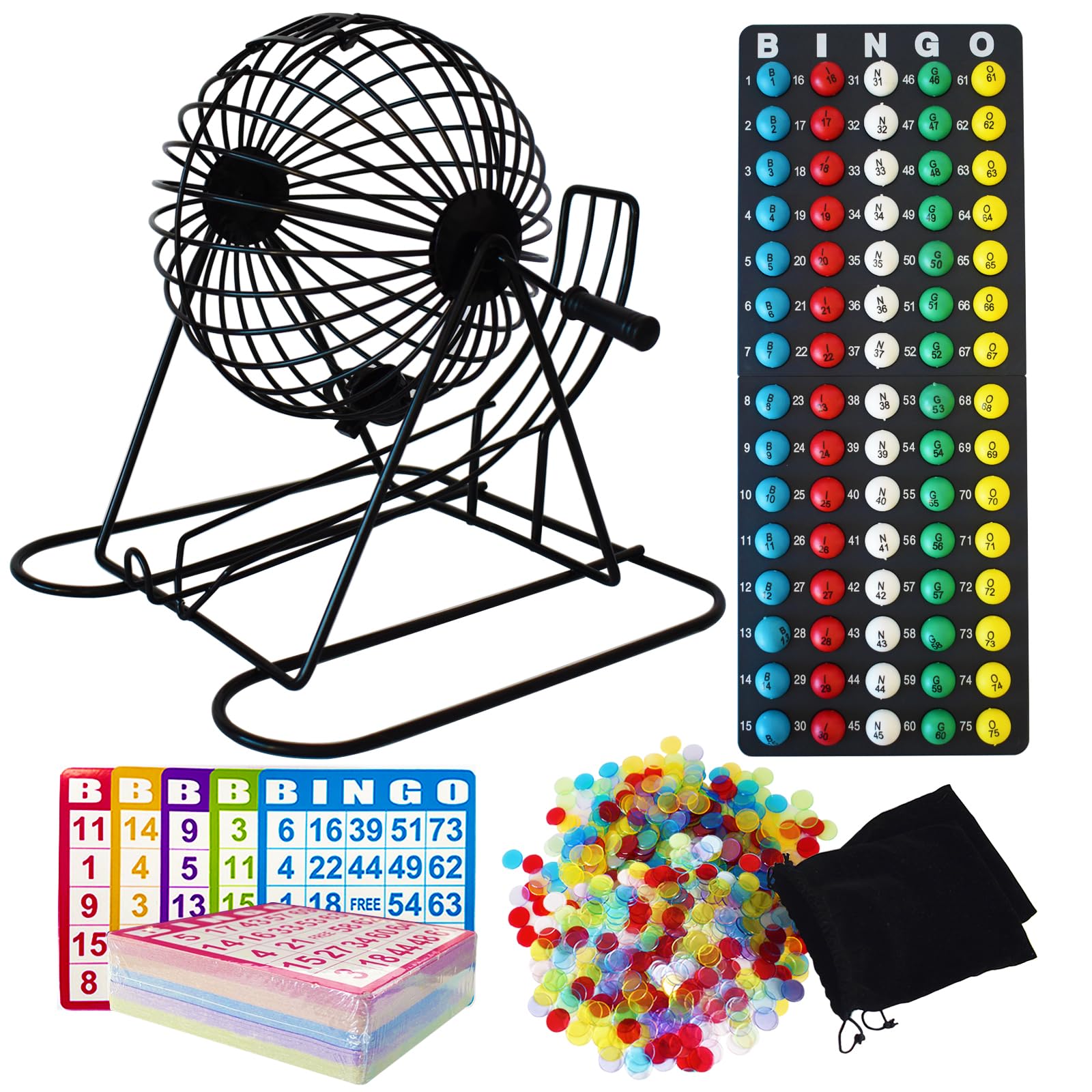 Yuanhe Jumbo Bingo Game Set - 11" Metal Round Cage, 75 Colored Balls, 100 Bingo Cards, 500 Mixed Chips and Master Board for Large Groups, Parties $44.64 MSRP
