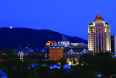 photo of hotel roanoke and surrounding area at night