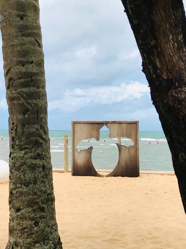 Brazil for Kids: Turtle art installation on the beach at Projeto Tamar