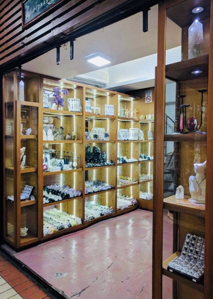 Brazil for Kids: Precious gems and minerals store at Mercato Central