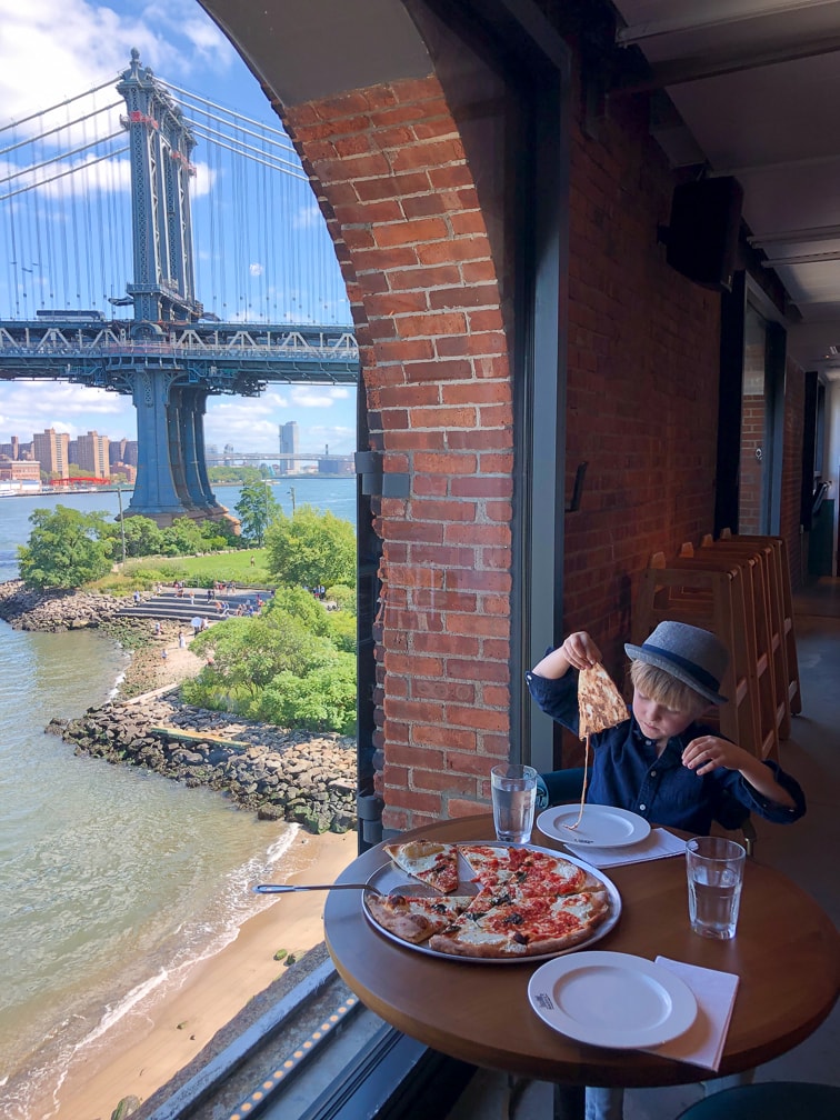 Things to do in NYC with Kids: Enjoying pizza in Dumbo