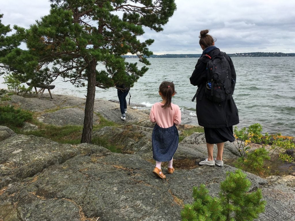 Things to do in Stockholm with kids: mom and daughter outside Artipelag