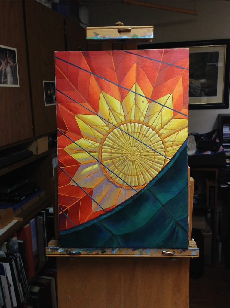 Hot air balloon painting on easel