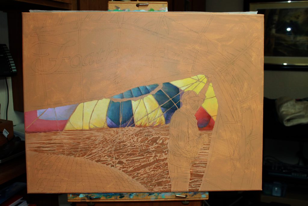 Painting on canvas in progress on easel