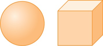 A sphere and a cube are illustrated. They appear to be equal in size