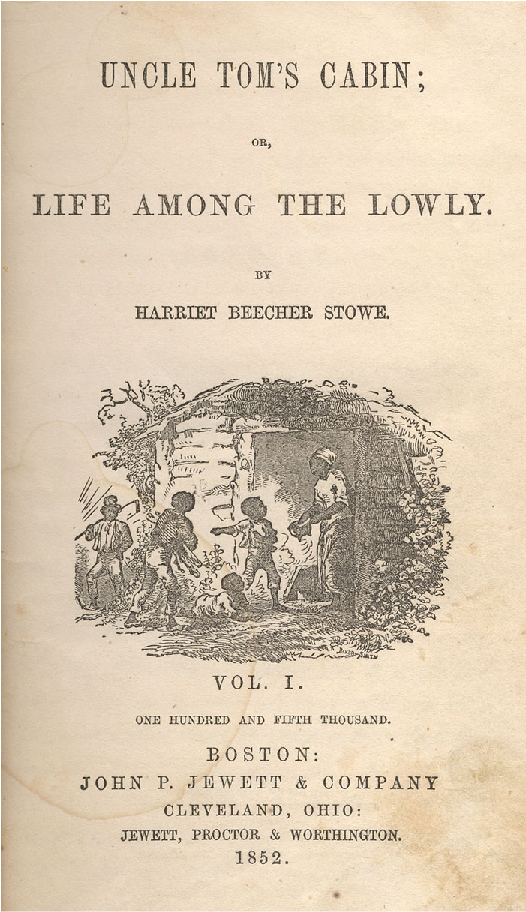 Title page of the book Uncle Tom's Cabin, showing several black people