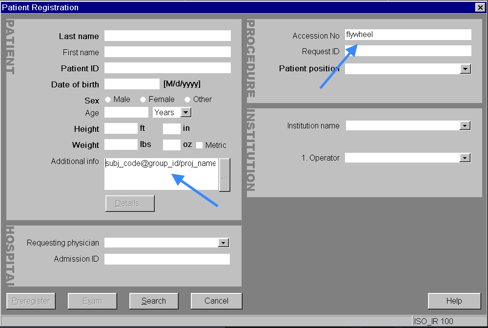 Siemens Patient Registration screen