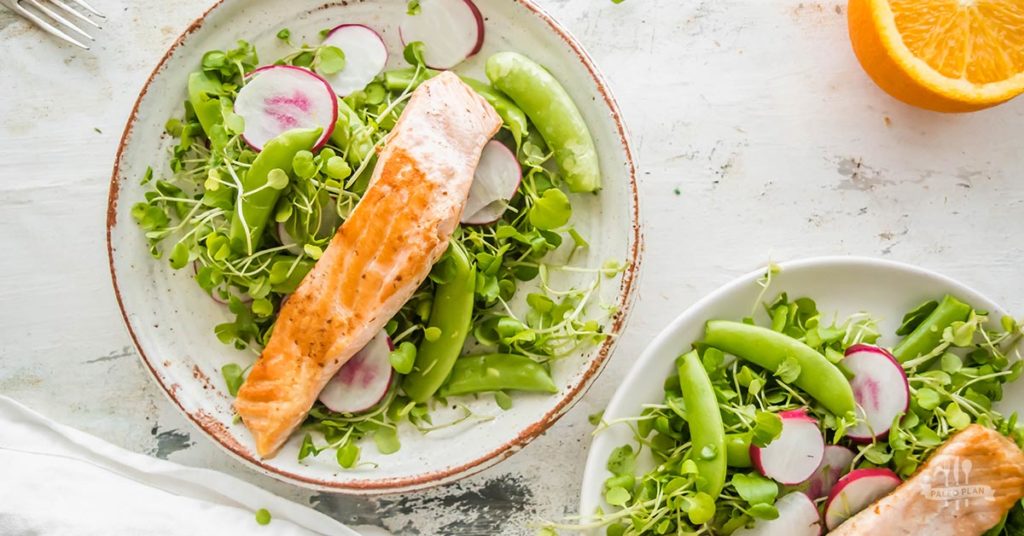 Salmon with Spring Pea and Citrus Salad Paleo, Dairy Free, Gluten Free