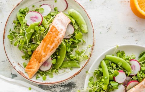 Salmon with Spring Pea and Citrus Salad