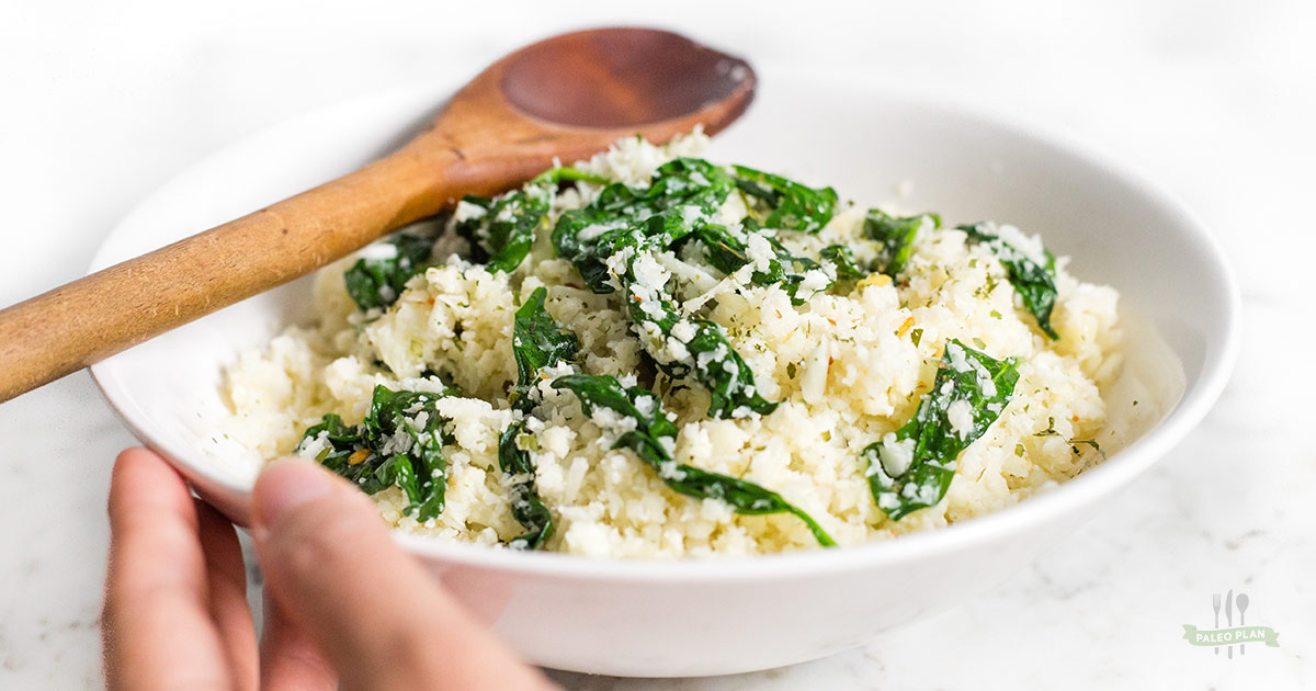 Garlic Spinach Cauliflower Rice Paleo Gluten Free Low Carb