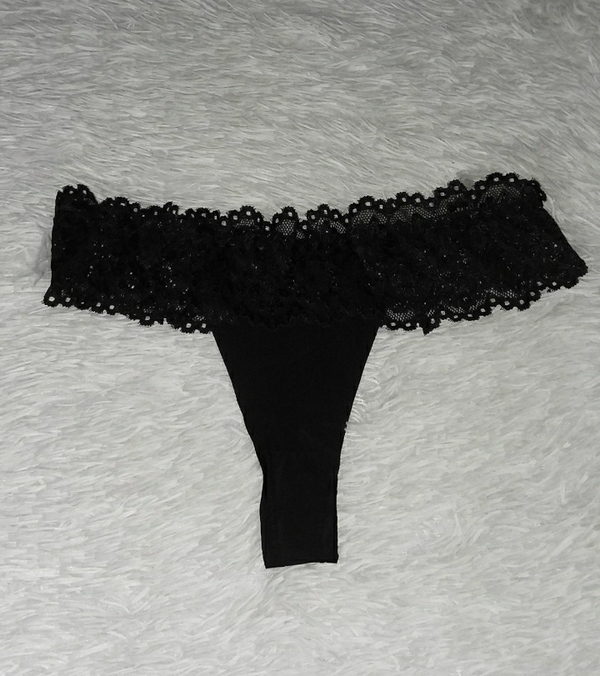 Black satin panties with lace trim Scented Pansy