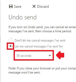 undo send menu, office 365 undo send menu