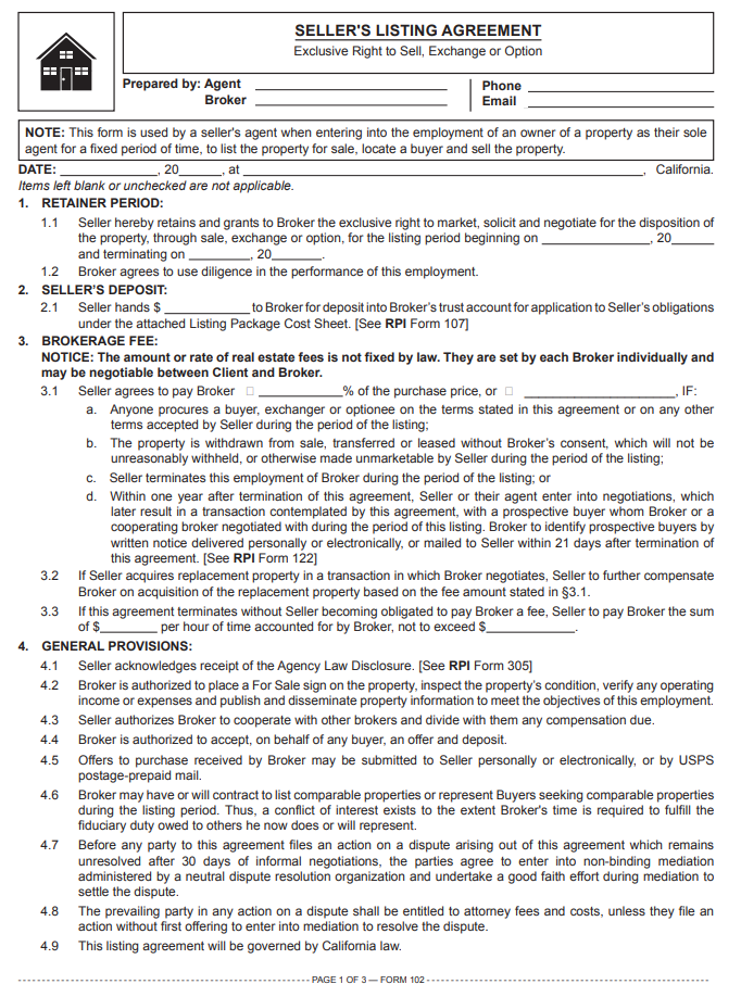 Seller's Listing Agreement