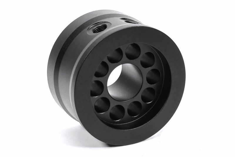 A black PERRIN Oil Temperature Adapter.