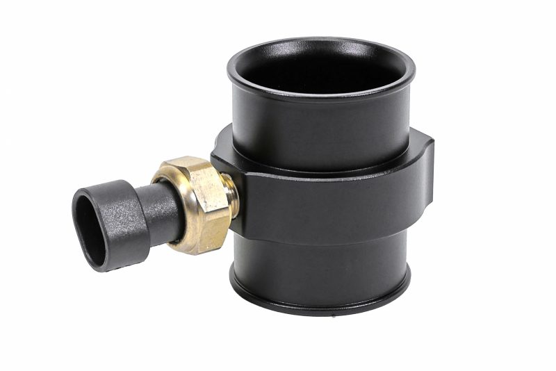 A black PERRIN Coolant Hose Adapter.