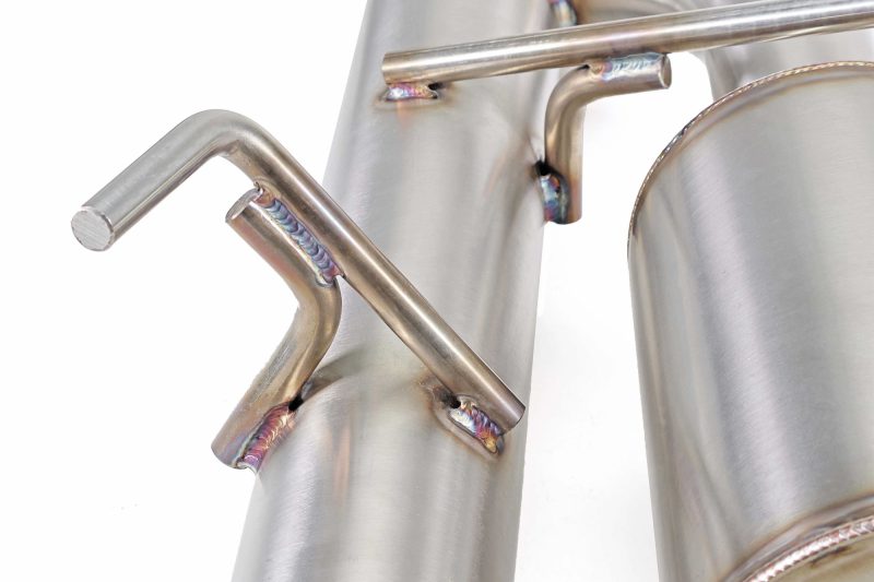 Hangers on the PERRIN Single Exit Catback for Subaru WRX.