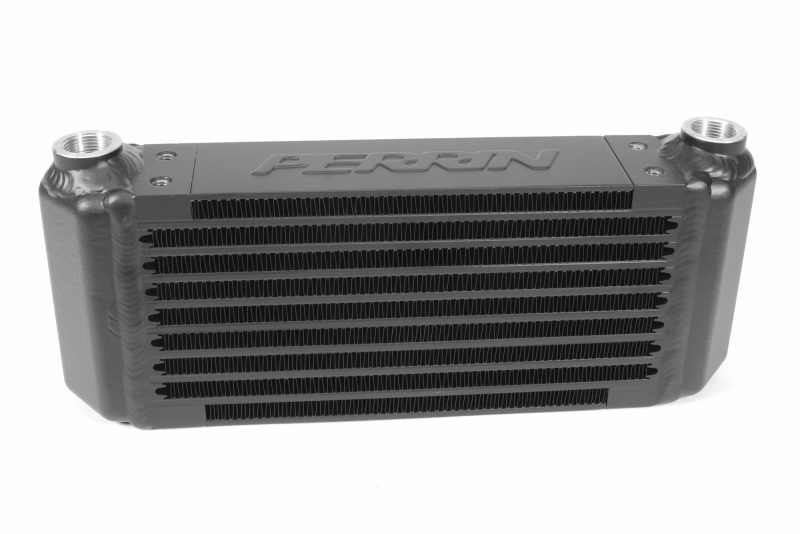 A black PERRIN Transmission Oil Cooler.