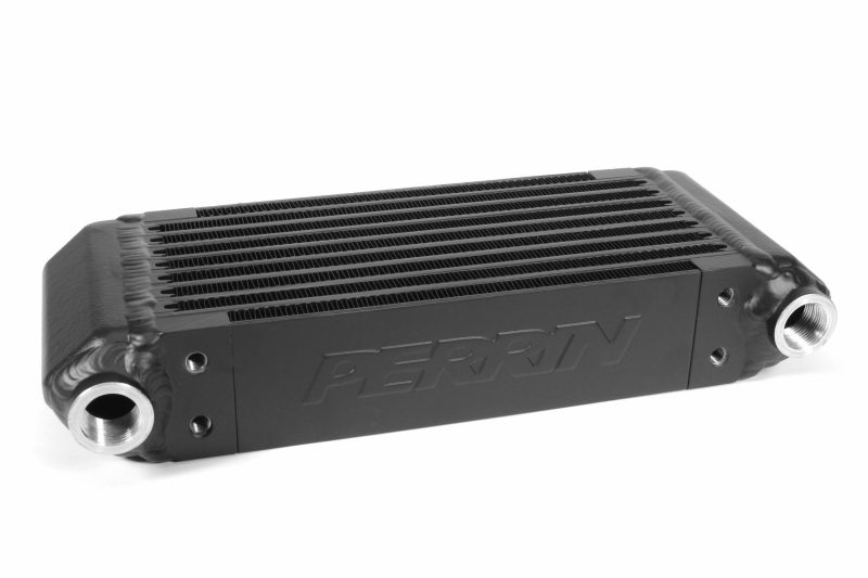 A black PERRIN Transmission Oil Cooler.
