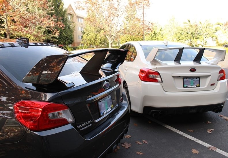 One and Two PERRIN Wing Stabilizers on 2015-2017 STI Sedan