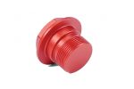 The threads on a red PERRIN Clutch Delay Valve Delete.