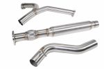 Three pieces of the PERRIN Midpipe for WRX on a white background.