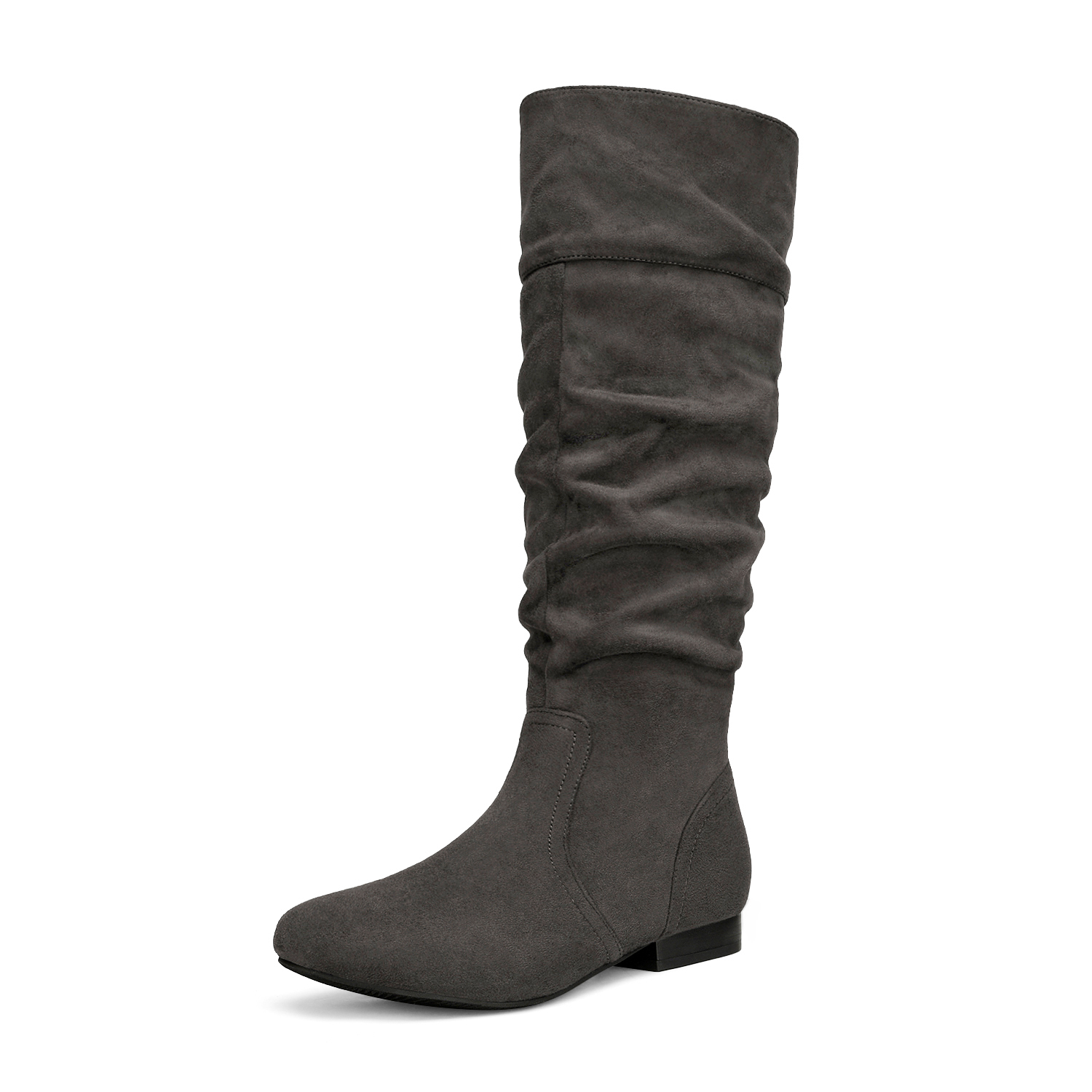 Jtelle Roll Women's Slouchy Faux Suede Knee High Boots - Pull On, Flat Round Toe, 0.25" Heel