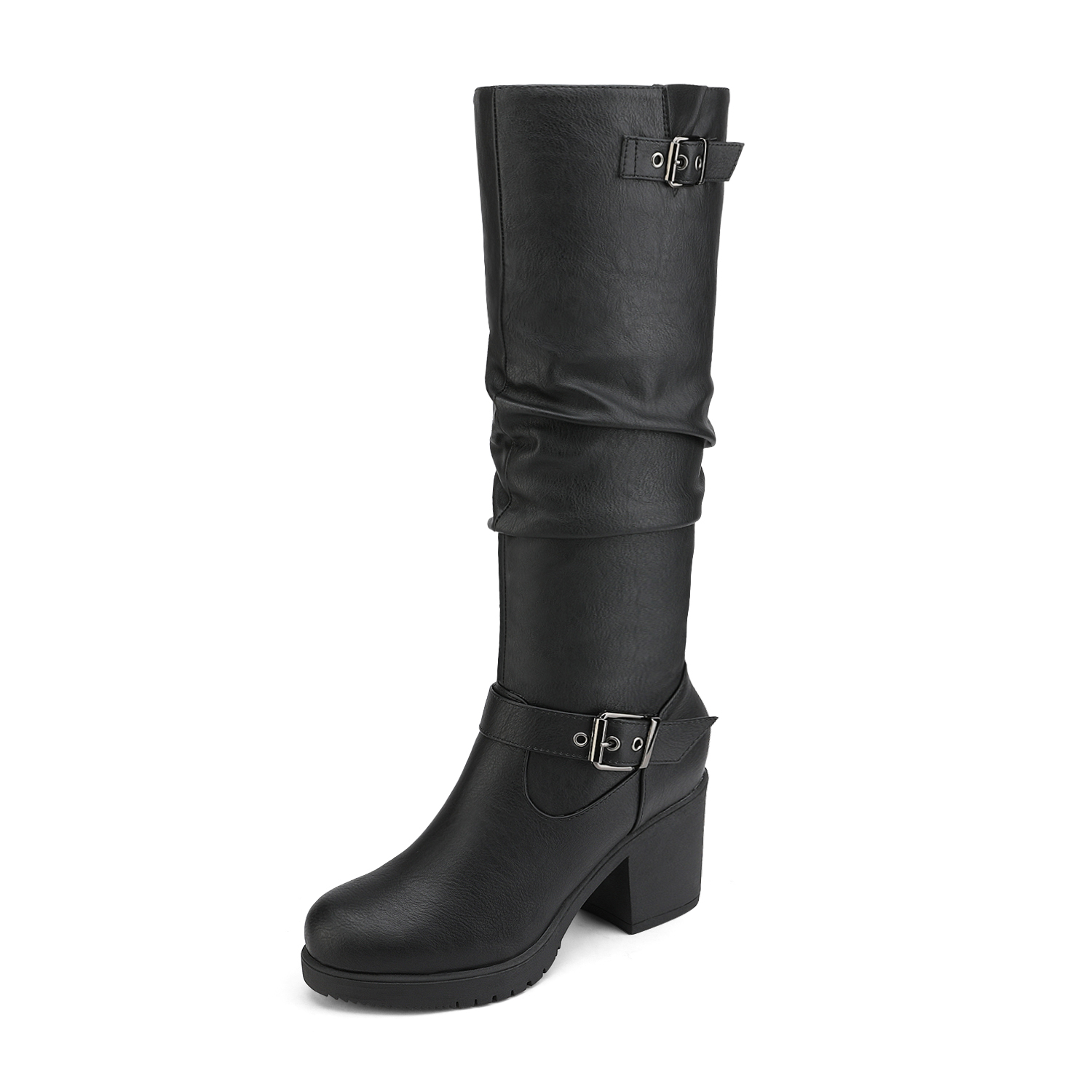Women's Low Chunky Heel Fur Knee High Zip Riding Boots Shoe Size US - Picture 4 of 4