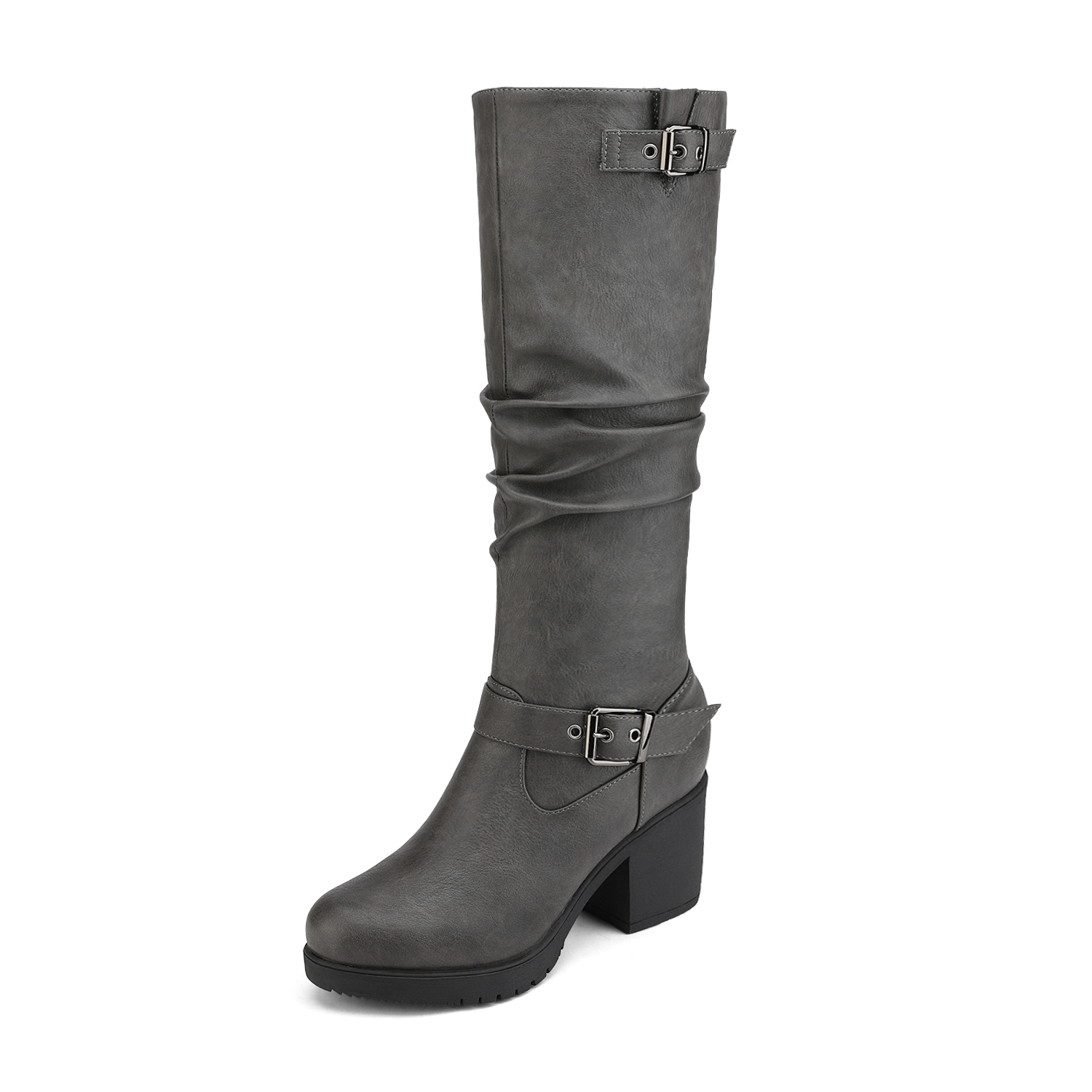Women's Low Chunky Heel Fur Knee High Zip Riding Boots Shoe Size US - Picture 3 of 4