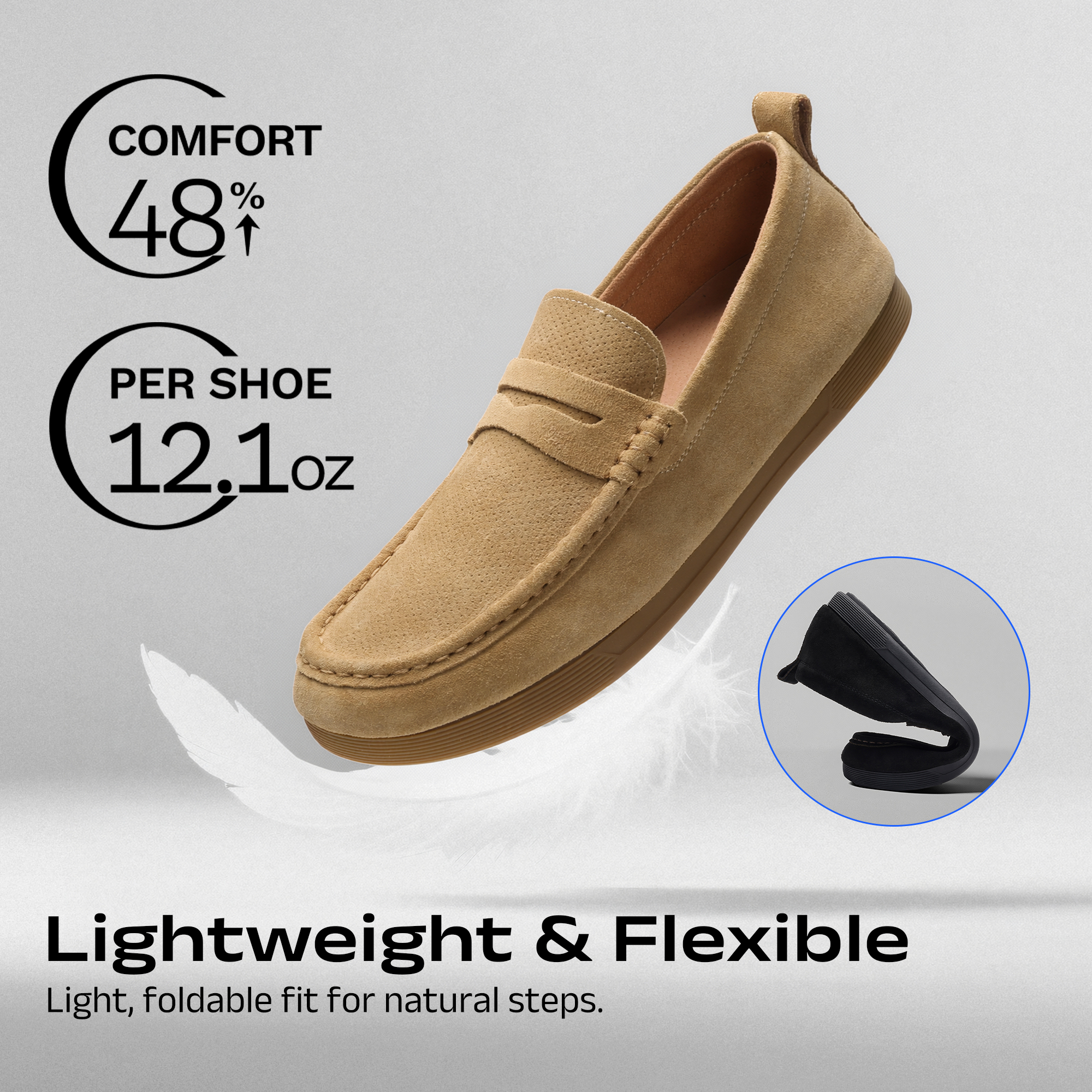 Men\'s Khaki Suede Penny Loafers Slip-On Driving Moccasins Casual Flat Shoes Bill Suede Penny Loafer - Khaki | Martin Dingman main image 2