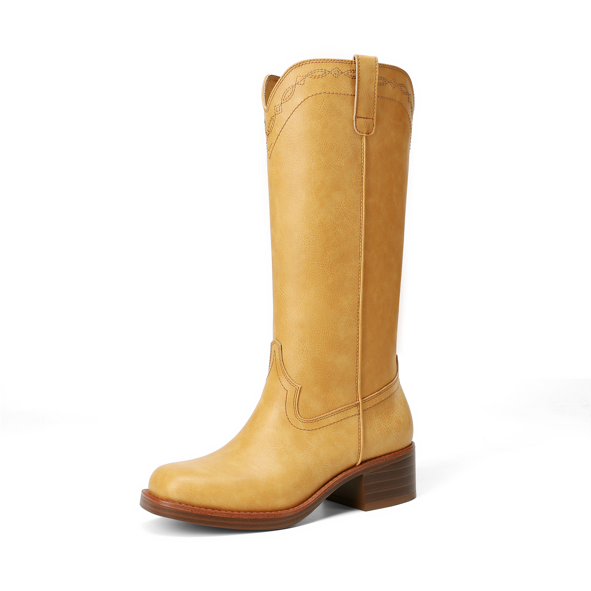 Women’s Modern Low Heel Knee High Boots with Vintage Western Boots