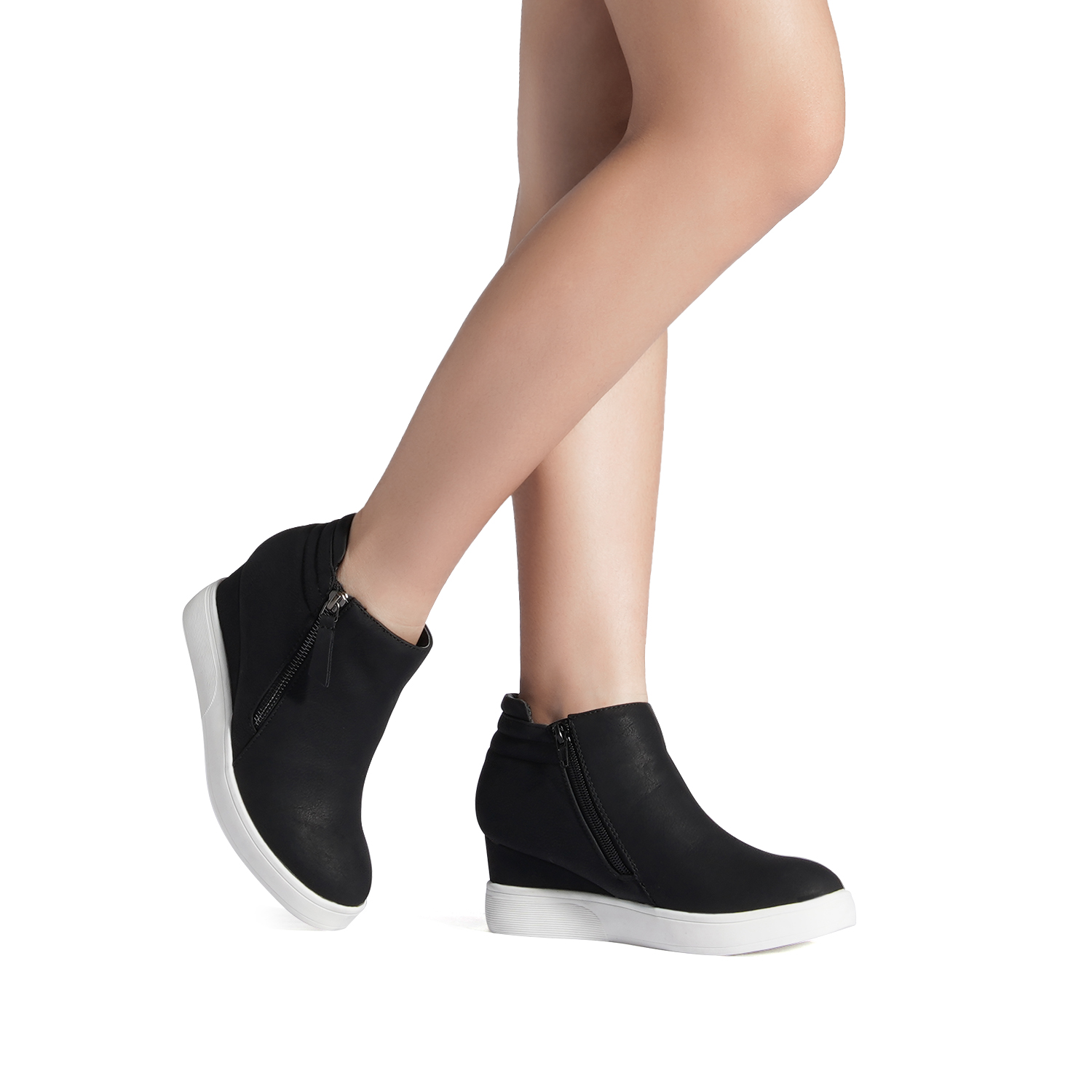 DREAM PAIRS Womens Wedge Heels Ankle Boots Round Toe  Side Zip Platform Sneakers