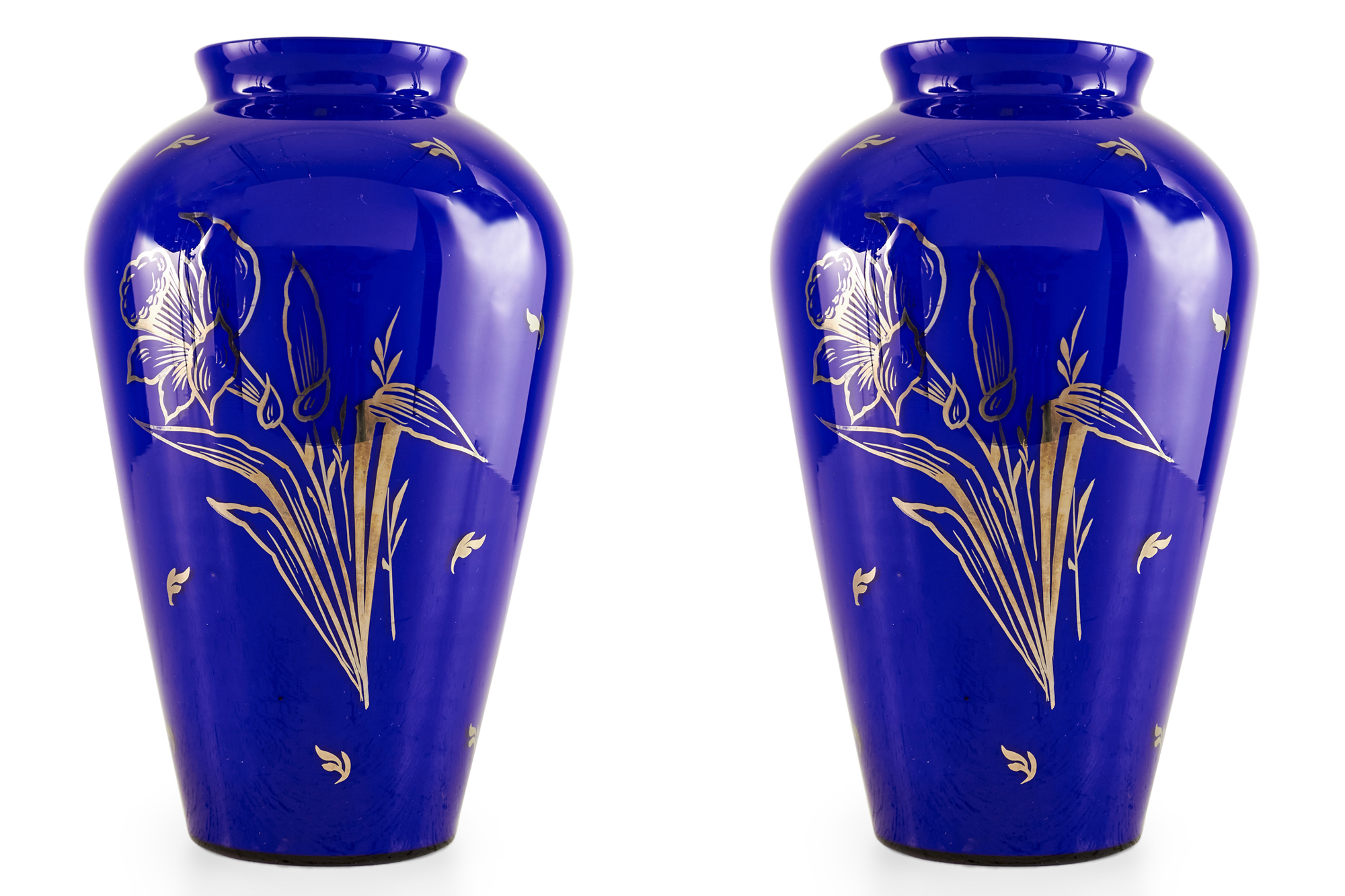 Pair of french victorian blue glass vases