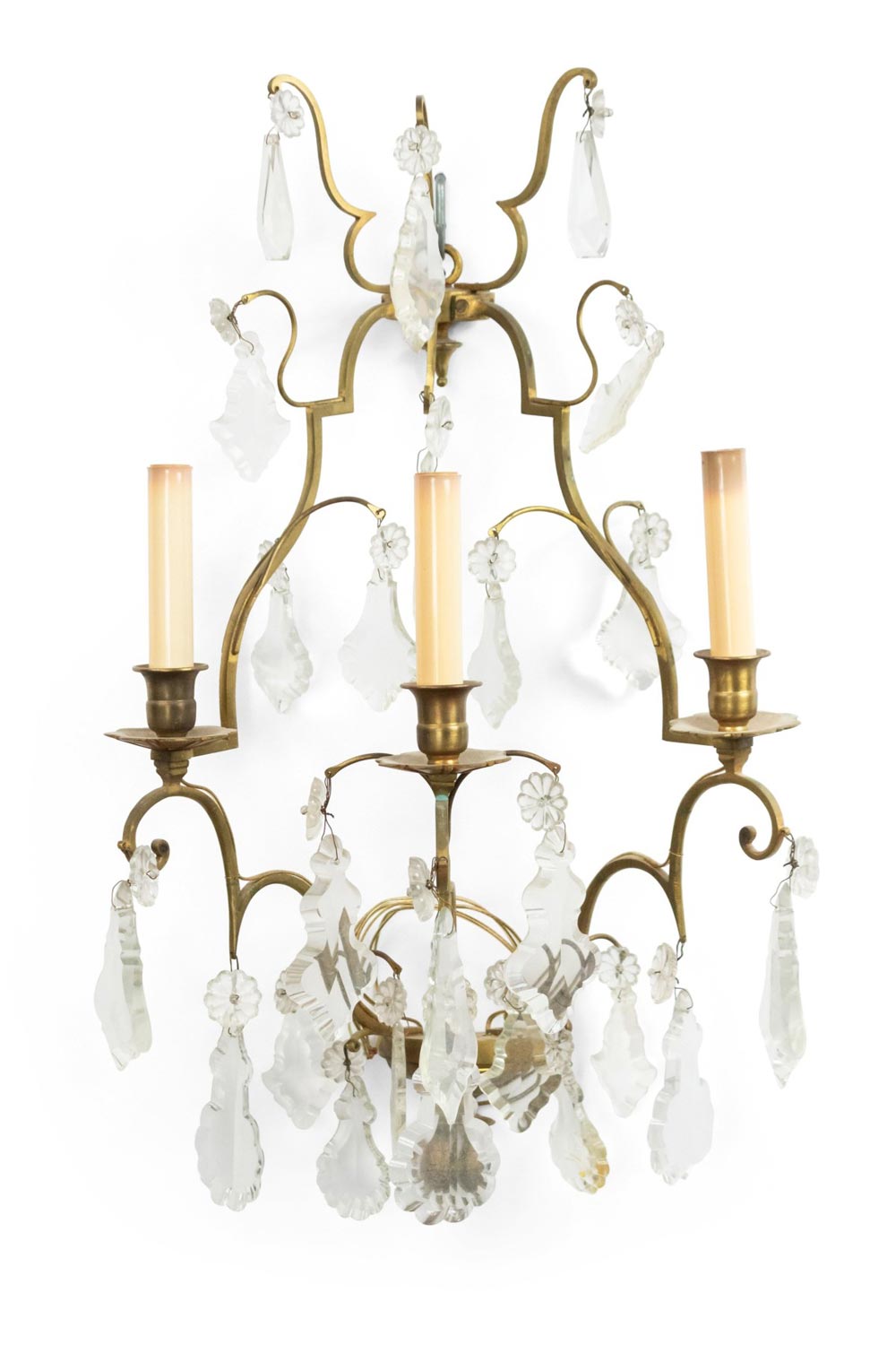 French louis xv style bronze and crystal wall sconces 1