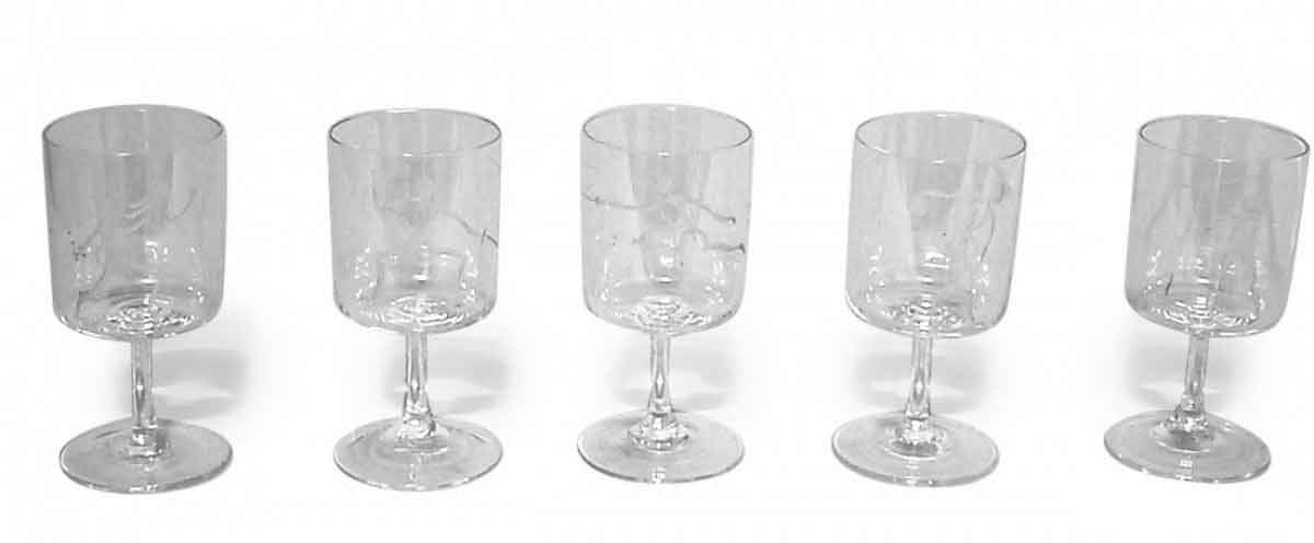 Set of 9 mid century crystal liqueur glasses
