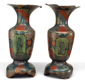 Pair of chinese style cloisonne and enamel vases