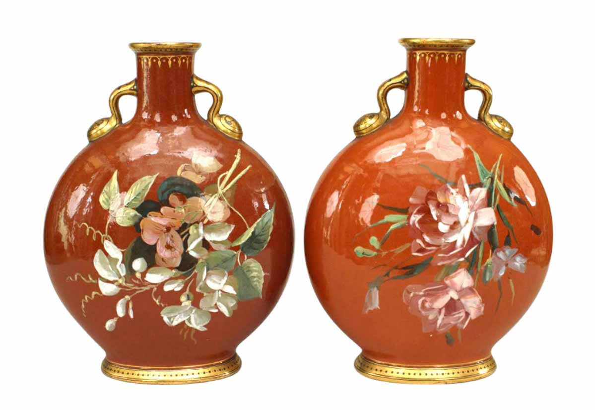 Pair of english victorian minton porcelain vases
