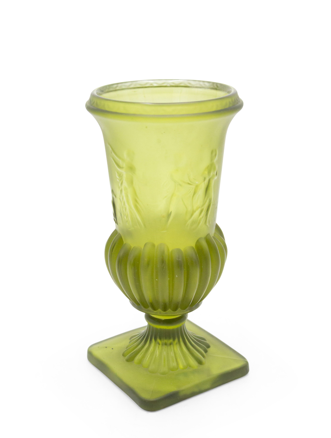 Pair of grecian style green glass urns